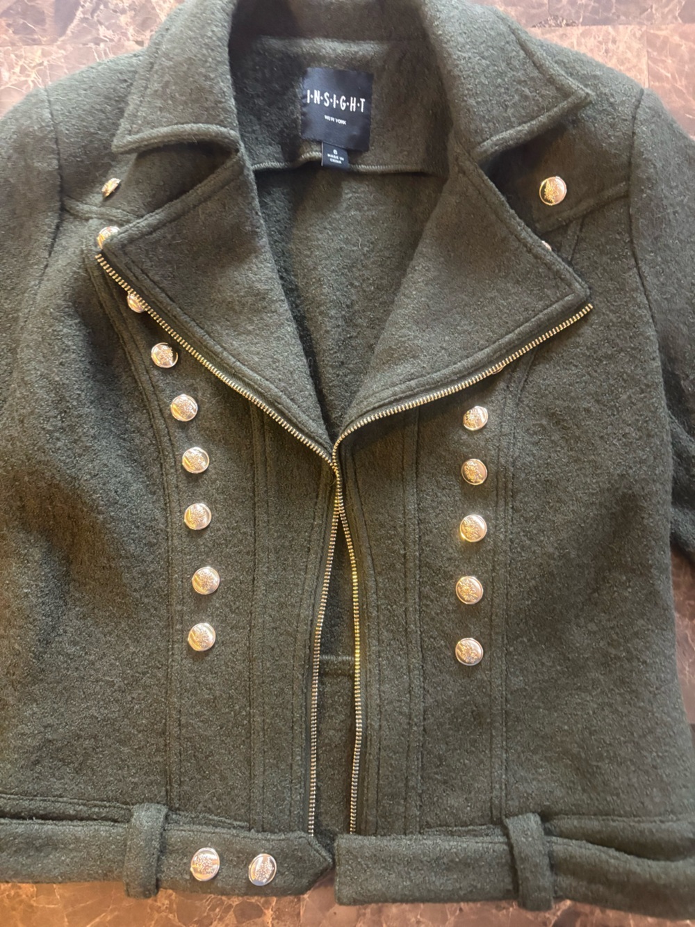 Insight New York Sage Moto Jacket with Gold Buttons